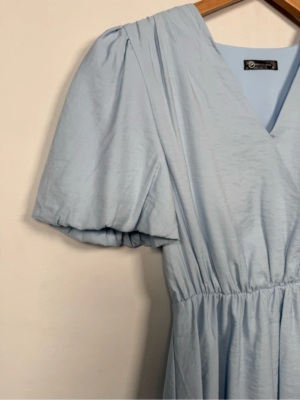 PRETTYGARDEN Sky Blue Puff Sleeve V-Neck Wrap Mini Dress Size S Great Condition - Picture 4 of 15